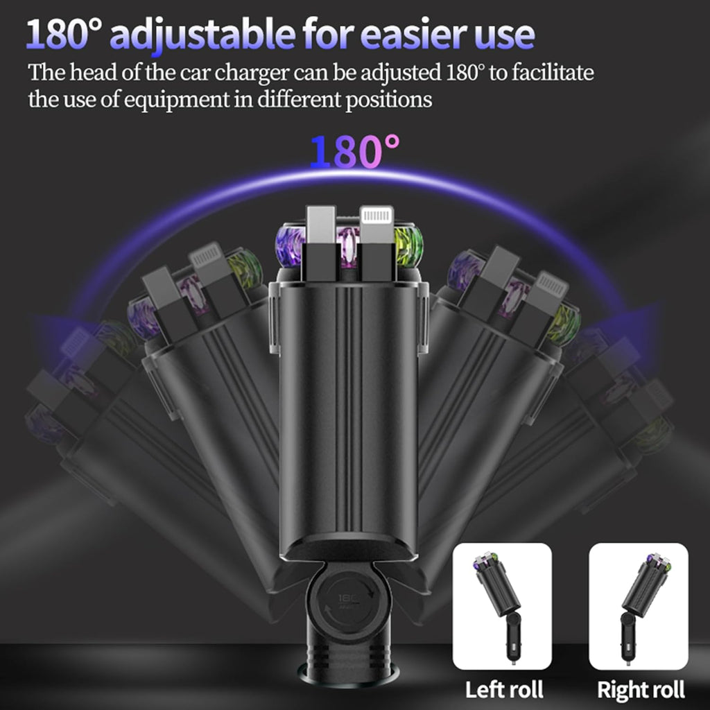 5-in-1 Car Smart Charger with Aroma Diffuser, LED Star Light, Dual Fast Charging Ports & Retractable Cable | 180° Adjustable Air Freshener Humidifier for Car Interior