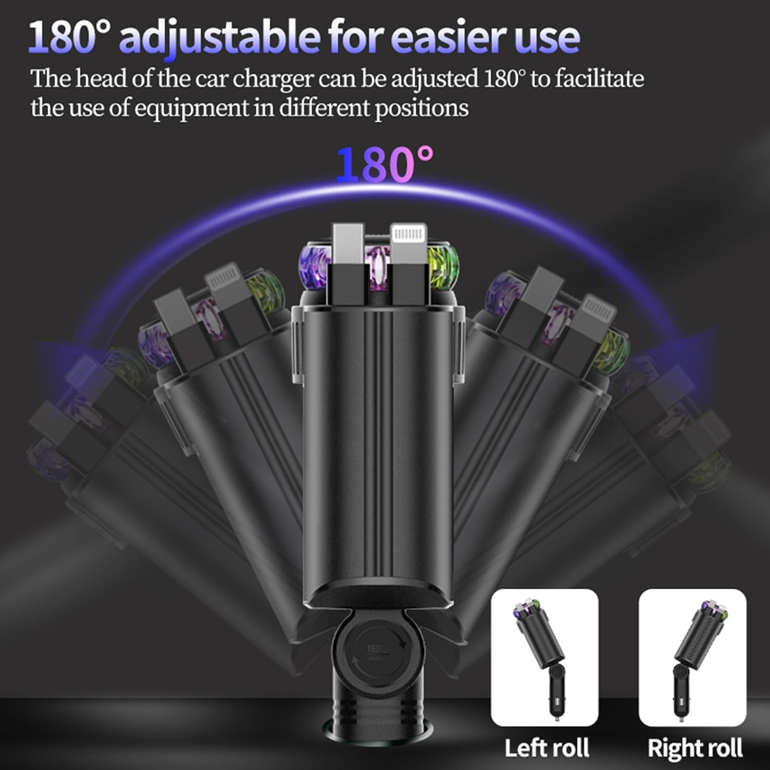 5-in-1 Car Smart Charger with Aroma Diffuser, LED Star Light, Dual Fast Charging Ports & Retractable Cable | 180° Adjustable Air Freshener Humidifier for Car Interior